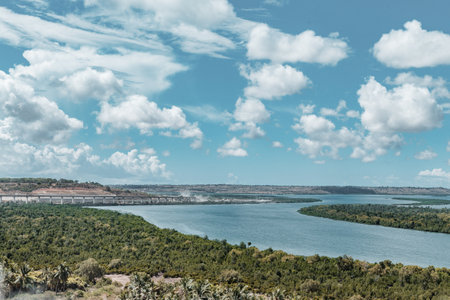 Panoramic view of the river and the city of Guadalajara, Spainの写真素材