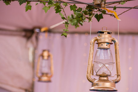 Lantern hanging on the rope in the wedding ceremony, vintage styleの写真素材