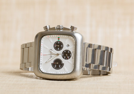 Wristwatch on a wooden background. Close-up. Selective focus.の写真素材