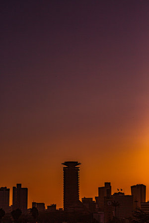 Sunset in Bangkok, Thailand. The city skyline at dusk.