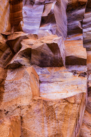 Detail of the walls of the Siq canyon in Petra, Jordan