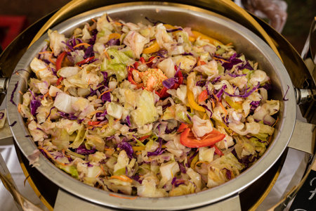 Close up of a coleslaw salad in a casserole