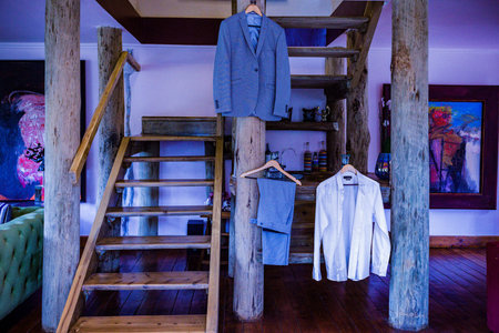 Suit attire bowtie blazer outfits cloths coat wedding mens groomの写真素材