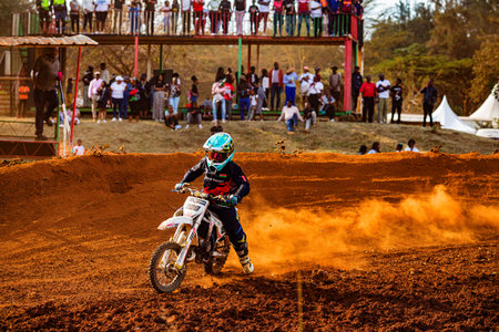 Motocross rider on the race track. Extreme motocross race.の写真素材