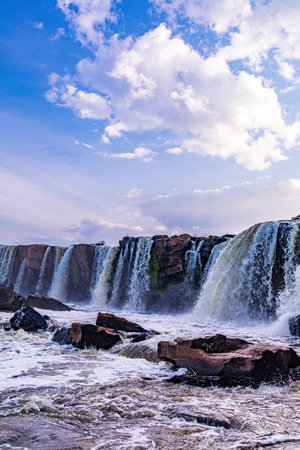 Iguazu Falls is a waterfall on the border of Argentina and Brazil.