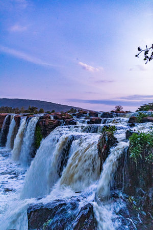 Waterfall in the national park of Sri Lanka at sunset, Asia
