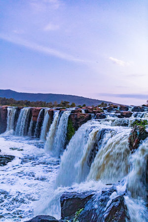 Waterfall on the Zambezi River, Zambia, Africaの写真素材