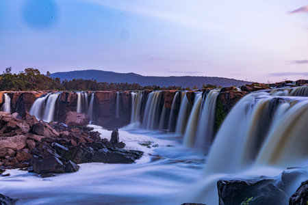 Long exposure of Iguazu Falls at sunset, Argentina.