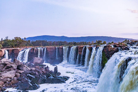 A view of the beautiful falls on the border of Brazil and Argentina.の写真素材