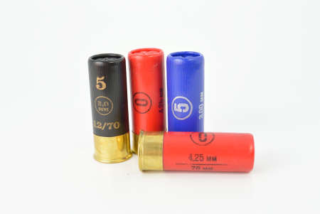 some large-caliber ammoes on the white textureの写真素材