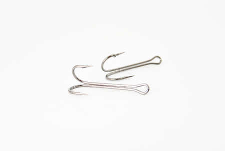 two jig double hooks on white textureの写真素材