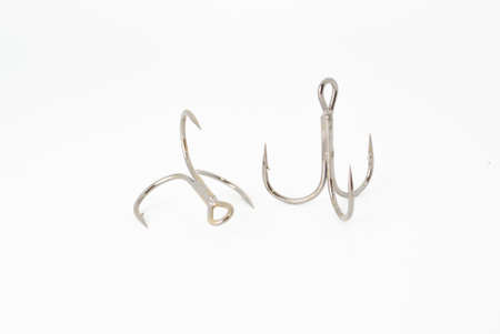 two jig triple hooks on white textureの写真素材