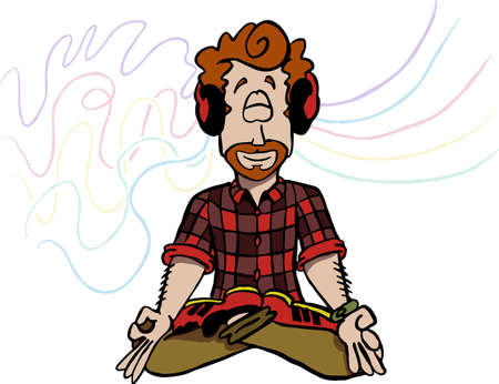 Character Mark sitting in Lotus position and meditating.のイラスト素材