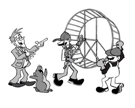 Senior executive getting rid of the hamster wheel - black and whiteの写真素材