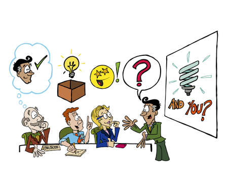 Business man illustrating how to do a great presentationのイラスト素材