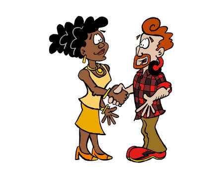 Black woman and white man shaking handsのイラスト素材