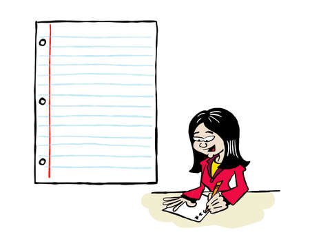 Asian business woman writing on a sheet of paper with a blank space for contentのイラスト素材