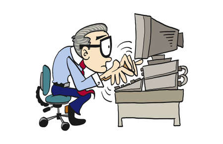 Illustration of the fourth step in the evolution of work.
A man working tirelessly in fornt of a computerのイラスト素材