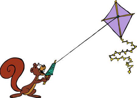 Cartoon squirrel flying a kiteのイラスト素材