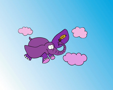 Purple Elephant flying among pink cloudsのイラスト素材