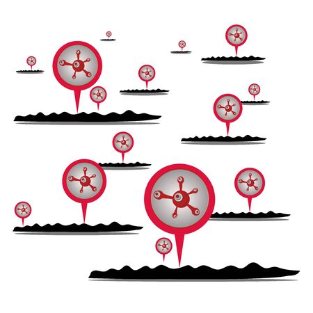 Vector illustration showing the location of the spread of the virus in all regions of the worldのイラスト素材