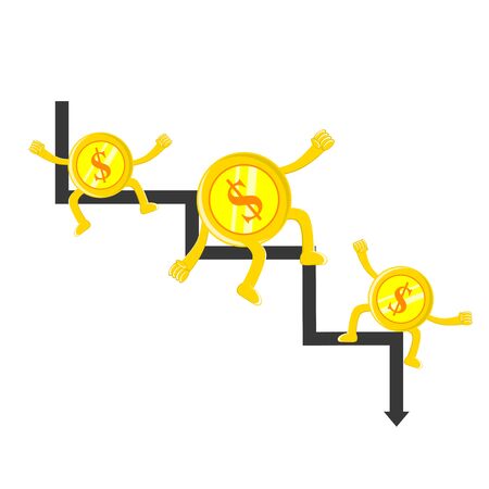 vector illustration of cartoon character falling in value of the dollar valueのイラスト素材