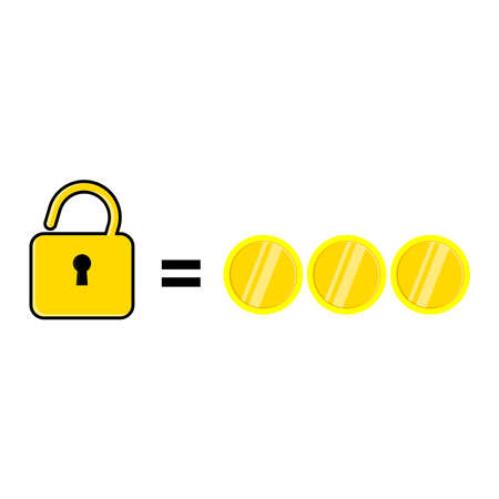vector illustration of an open padlock getting a bonus coin with a white backgroundのイラスト素材
