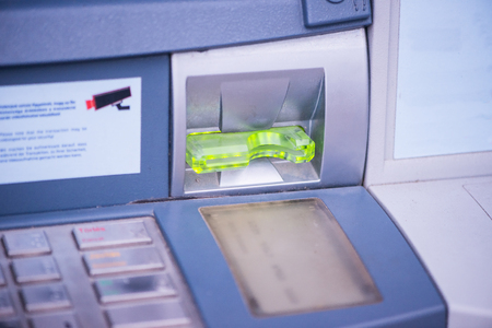 closeup on ATM. empty panelの写真素材