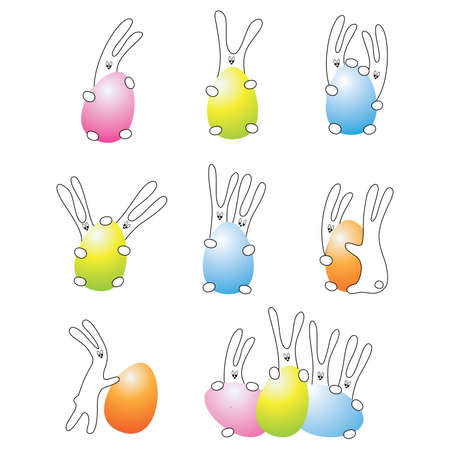 Easter Icons set - rabbits and eggsのイラスト素材