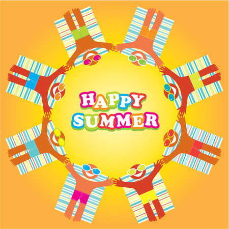 Happy summer - an illustration, background for your design. Beach vacation.のイラスト素材