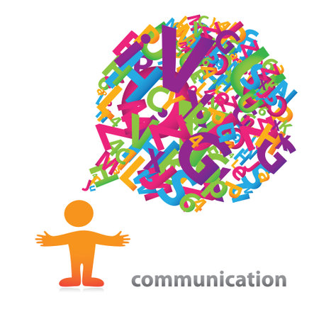 Person with a speech bubble of colored letters. The symbol of communication.のイラスト素材