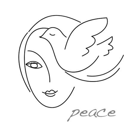 The sign - emblem of peace. A girl and a dove.のイラスト素材