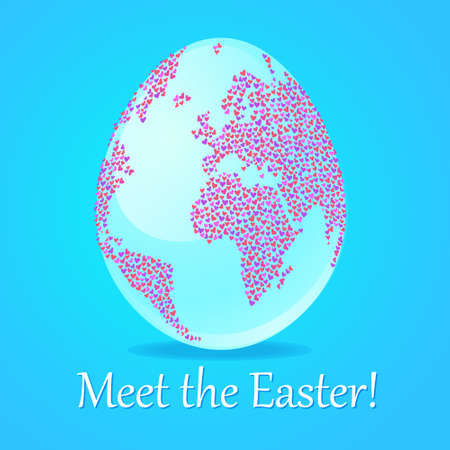 Poster - Easter meeting. Egg - Earth with continents of hearts.のイラスト素材