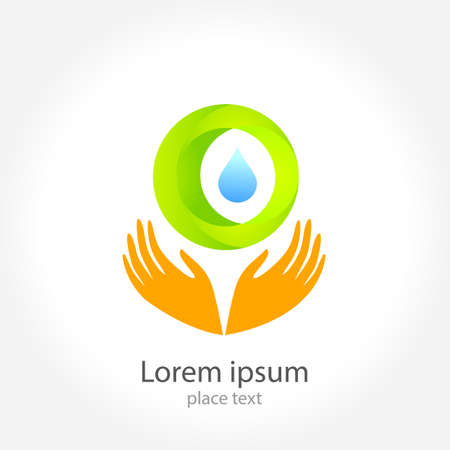 A drop of water in his hands - a template for a logo . The design concept of the sign.のイラスト素材