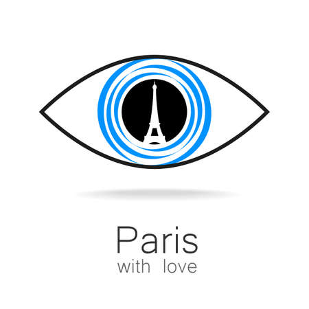 Paris with love - an idea for a design template sign. Silhouette of Eiffel Tower in the reflection eyes.のイラスト素材