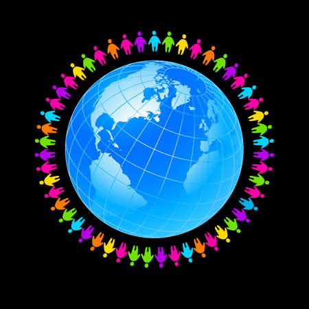 People around the earth. Template concept for global organizations, companies, foundations, associations, unions.のイラスト素材