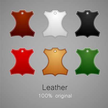 Leather - 100% original. Template sign for the label, logo, advertising, products made of leather.のイラスト素材