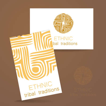 Ethnic logo - a traditional symbol. Template design of corporate identity in the traditional style of ethnic shops, yoga studios, a center of cultural development, organic food store, natural cosmetics manufacturer and others.のイラスト素材