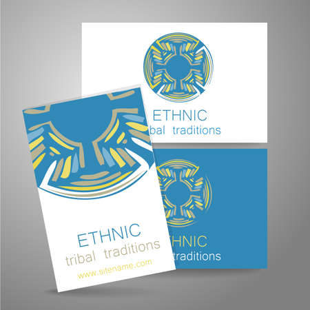 Ethnic logo - a traditional symbol. Template design of corporate identity in the traditional style of ethnic shops, yoga studios, a center of cultural development, organic food store, natural cosmetics manufacturer and others.のイラスト素材