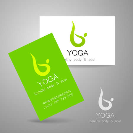 Yoga logo - sign design and business cards. Template for yoga studios, classes, schools, the center of Ayurveda, health, oriental spa center and others.のイラスト素材