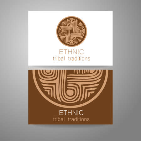 Ethnic logo - a traditional symbol. Template design of corporate identity in the traditional style of ethnic shops, yoga studios, a center of cultural development, organic food store, natural cosmetics manufacturer and others.のイラスト素材