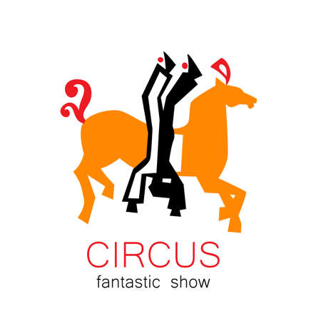 Circus - template logo. Show of acrobats, tightrope walkers on horseback.のイラスト素材