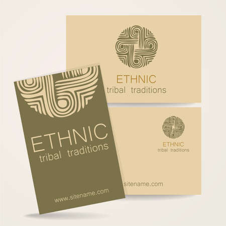 Ethnic logo - a traditional symbol. Template design of corporate identity in the traditional style of ethnic shops, yoga studios, a center of cultural development, organic food store, natural cosmetics manufacturer and others.のイラスト素材
