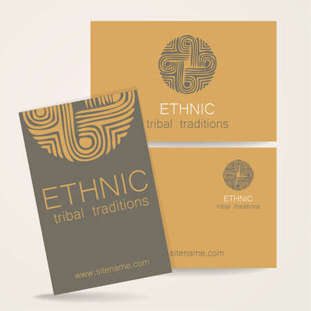 Ethnic logo - a traditional symbol. Template design of corporate identity in the traditional style of ethnic shops, yoga studios, a center of cultural development, organic food store, natural cosmetics manufacturer and others.のイラスト素材