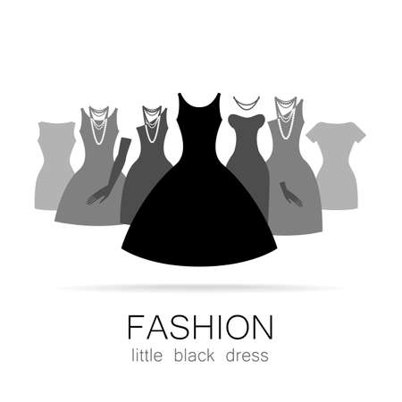 Black dress - classic fashion. Template logo for a clothing store, women's boutique brand women's dresses.のイラスト素材