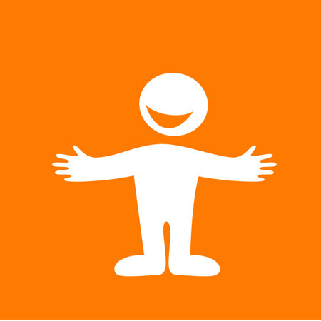 Welcome gesture - friendly sign. Happy smiling person invites.のイラスト素材