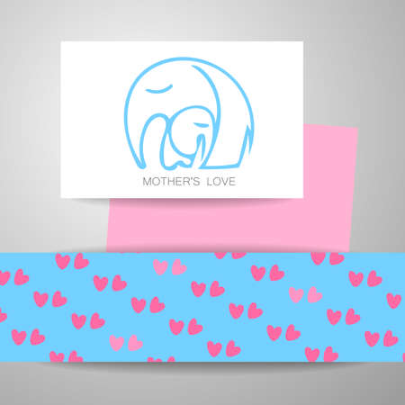 Mom\'s love -  design. Vector illustration. Mother elephant hugging his baby. The idea for the sign for the kindergarten, school, club, baby products and others.のイラスト素材