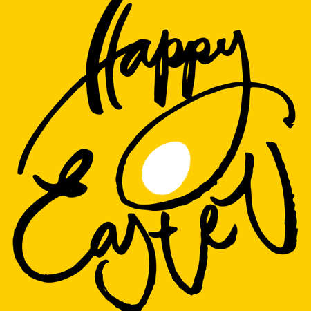 Happy easter poster. Easter lettering with egg. Easter illustration. Handwriting calligraphy inscription.のイラスト素材