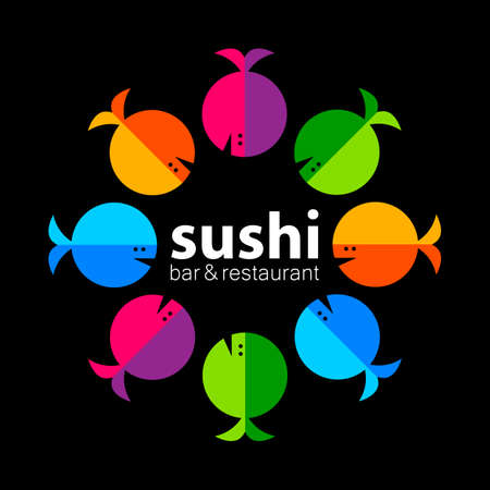 Sushi  . Sushi bar restaurant design element. Sushi food,  sashimi, japanese food, sushi fish, sushi chef, sushi menu, japanese restaurant. Vector illustration.のイラスト素材
