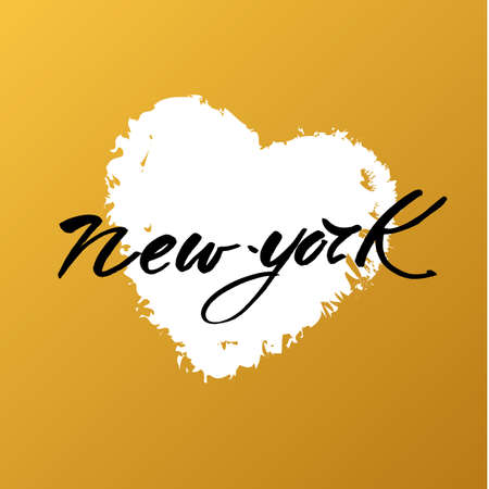 New York city  lettering design template. New York inscription no gold background with white heart. Handwritten quote. Vector illustration.のイラスト素材